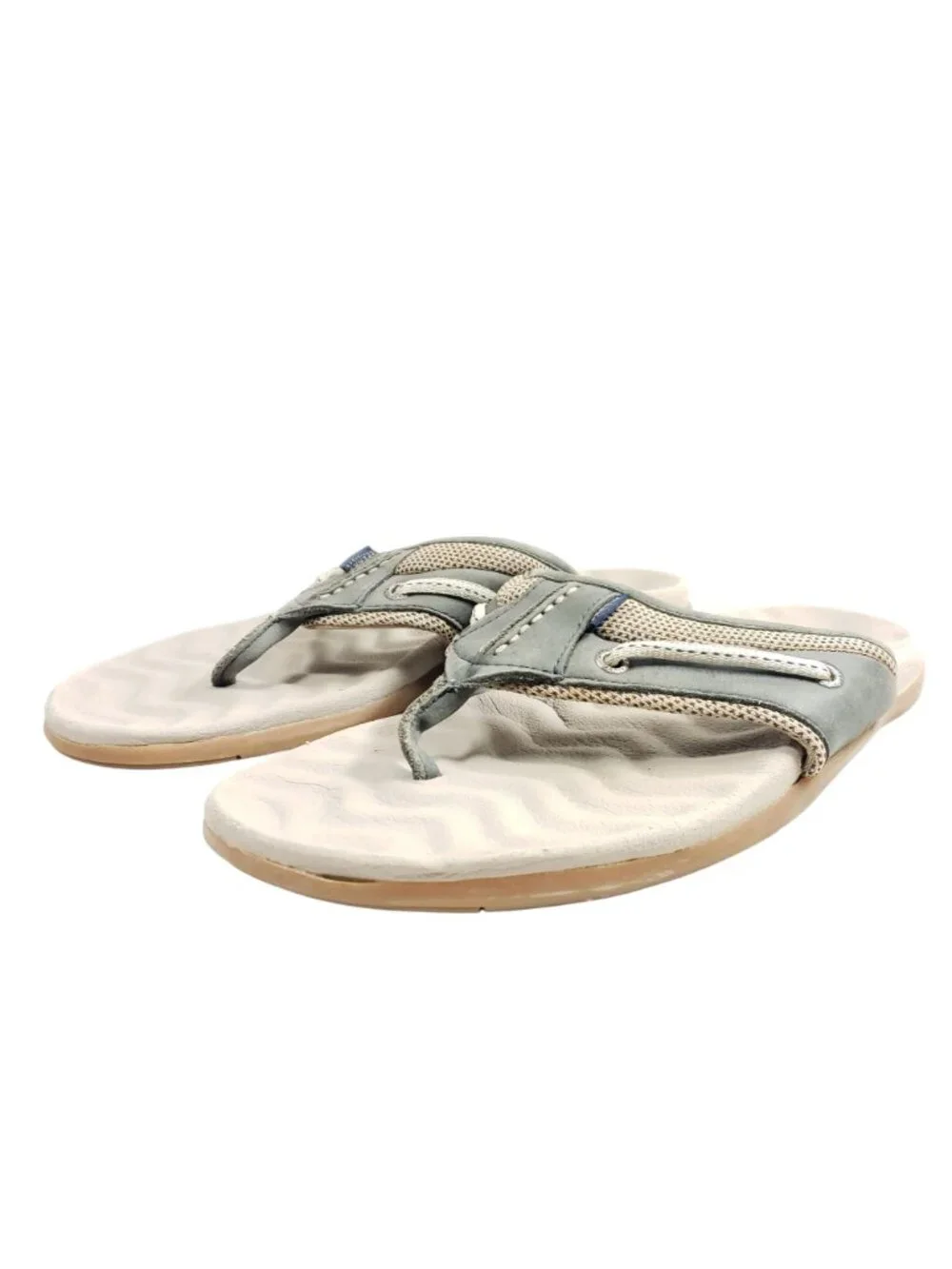 Sperry Mens Size 11 Gray Leather Flip Flop Sandals Non-Slip Sole